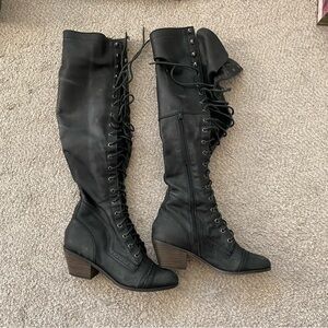Jeffrey Campbell Black Lace-Up Tall Boots